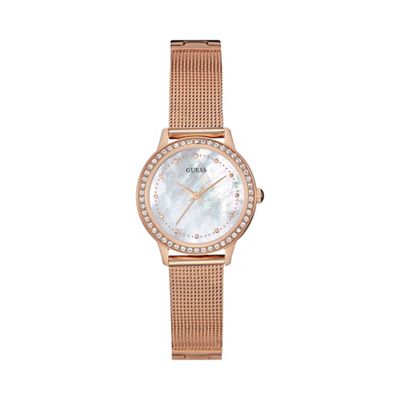 Ladies rose gold mesh bracelet watch w0647l2